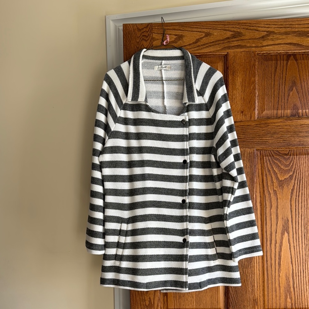 Striped Black and White Button-Up Coat